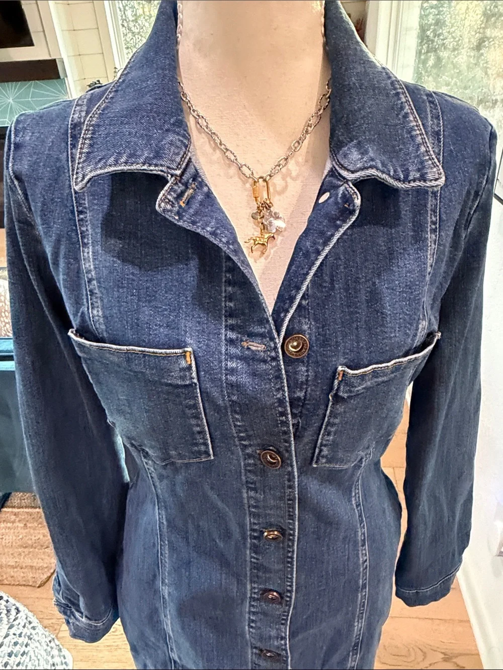 Zara Dark Blue Denim Button-Front Shirt Dress Size Small Cotton - Picture 5 of 12